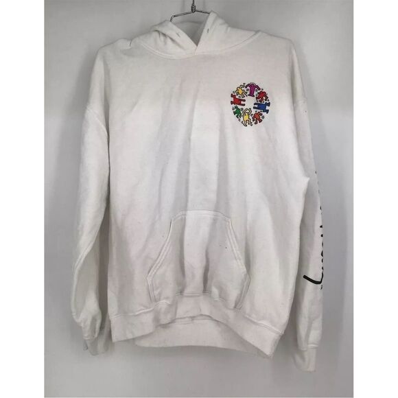 Keith Haring Unisex Graphic Hoodie Sweatshirt White Size M Casual - Picture 1 of 4